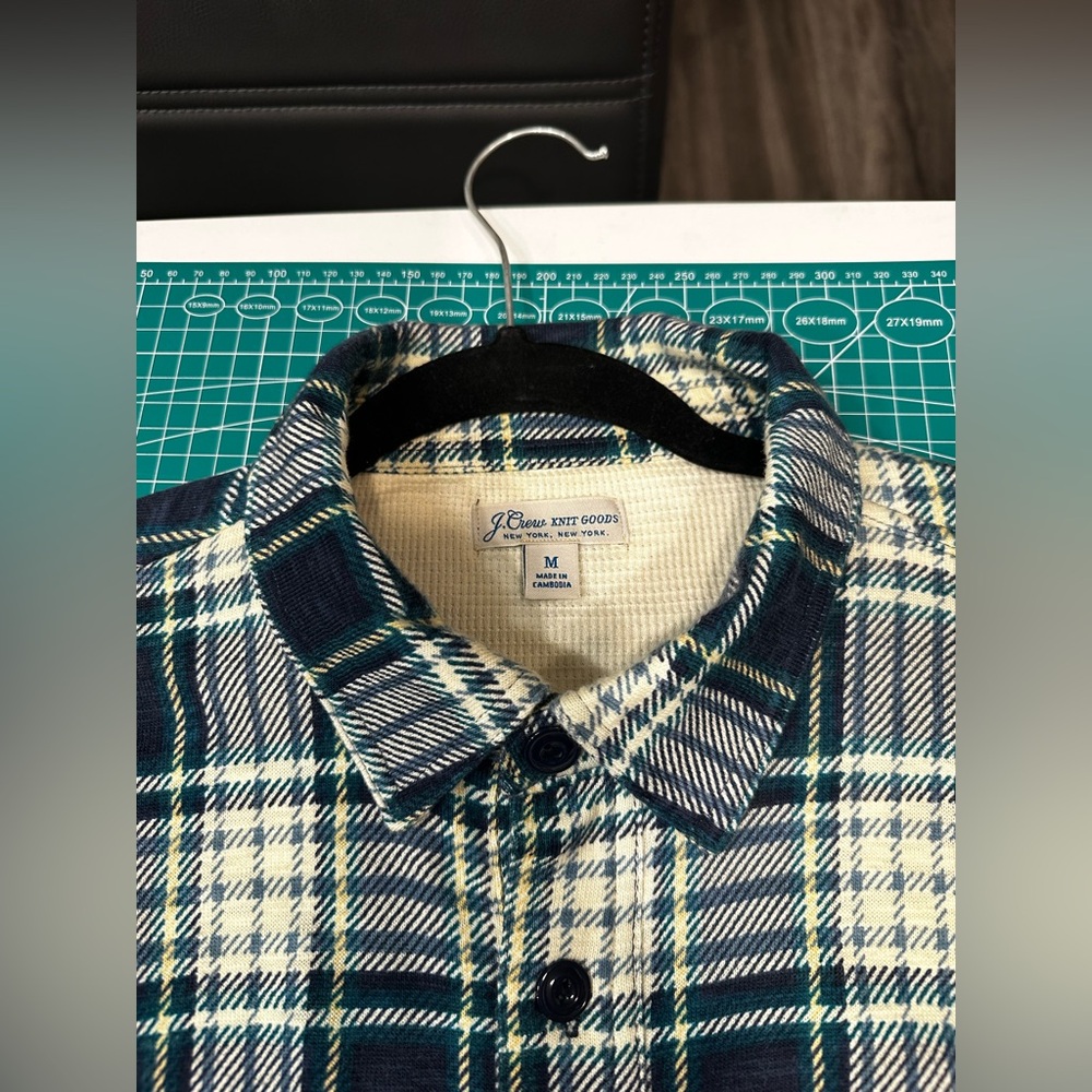 J. Crew Navy, Green Cream Flannel Shirt - Size Medium